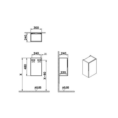 Vitra Origin Yan Dolabı 30 Cm, Kapaklı Hareli Siyah Meşe