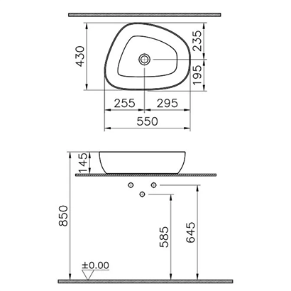 Vitra Outline 56 Cm Mat Taş Gri Asimetrik Lavabo