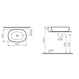 Vitra Outline 59 Cm Mat Siyah Oval Lavabo