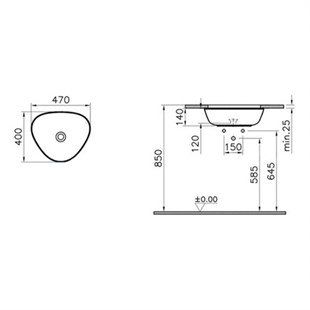 Vitra Plural 47 Cm Mat Bej Üçgen Tezgah Altı Lavabo