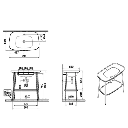Vitra Plural Lavabo Dolabı 100 Cm Mat Siyah Seramik Lavabolu, Koyu Meşe