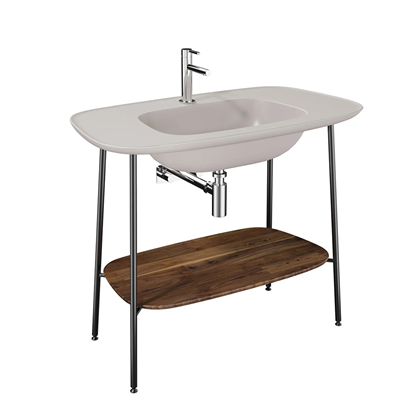 Vitra Plural Lavabo Dolabı 100 Cm Mat Bej Seramik Lavabolu, Koyu Meşe