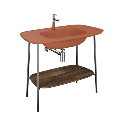 Vitra Plural Lavabo Dolabı 100 Cm Mat Terra Rossa Seramik Lavabolu, Koyu Meşe