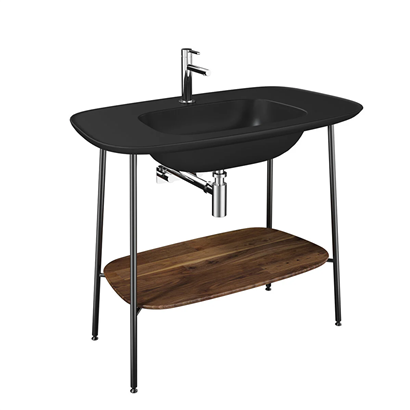 Vitra Plural Lavabo Dolabı 100 Cm Mat Siyah Seramik Lavabolu, Koyu Meşe