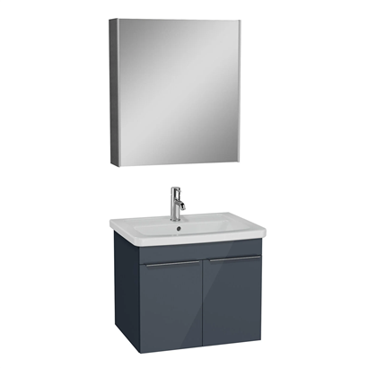 Vitra Quadrum Banyo Dolabı Seti 65 Cm, Kapaklı Lavabo Dolabı, Dolaplı Ayna, Parlak Antrasit