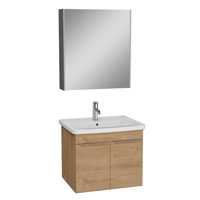 Vitra Quadrum Banyo Dolabı Seti 65 Cm, Kapaklı Lavabo Dolabı, Dolaplı Ayna, Altın Meşe