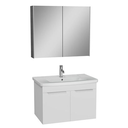 Vitra Quadrum Banyo Dolabı Seti 80 Cm, Kapaklı Lavabo Dolabı, Dolaplı Ayna, Parlak Beyaz
