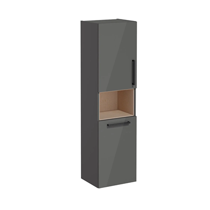 Vitra Root Flat Boy Dolabı 40 Cm, Kapaklı, Kısa Çamaşır Sepetli, Parlak Antrasit, Sol