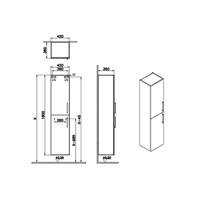 Vitra Root Flat Boy Dolabı 40 Cm, Kapaklı Ceviz