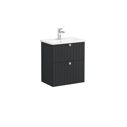 Vitra Root Groove Lavabo Dolabı 60 Cm, İki Çekmeceli, Dar Yuvarlak Lavabolu, Mat Grafit