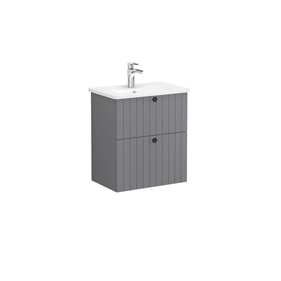 Vitra Root Groove Lavabo Dolabı 60 Cm, İki Çekmeceli, Dar Yuvarlak Lavabolu, Mat Gri