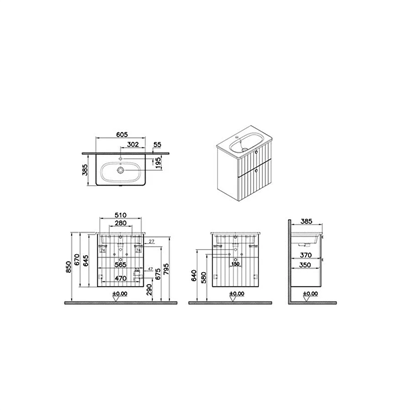Vitra Root Groove Lavabo Dolabı 60 Cm, İki Çekmeceli, Dar Yuvarlak Lavabolu, Mat Grafit