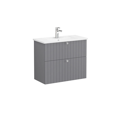 Vitra Root Groove Lavabo Dolabı 80 Cm, İki Çekmeceli, Dar Köşeli Lavabolu, Mat Gri