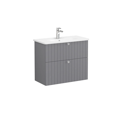 Vitra Root Groove Lavabo Dolabı 80 Cm, İki Çekmeceli, Dar Yuvarlak Lavabolu, Mat Gri