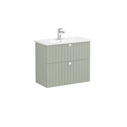 Vitra Root Groove Lavabo Dolabı 80 Cm, İki Çekmeceli, Dar Yuvarlak Lavabolu, Mat Retro Yeşil