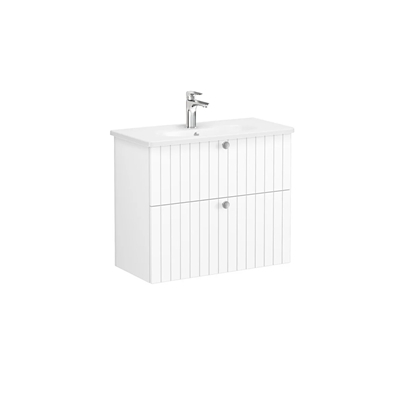 Vitra Root Groove Lavabo Dolabı 80 Cm, İki Çekmeceli, Dar Yuvarlak Lavabolu, Mat Beyaz