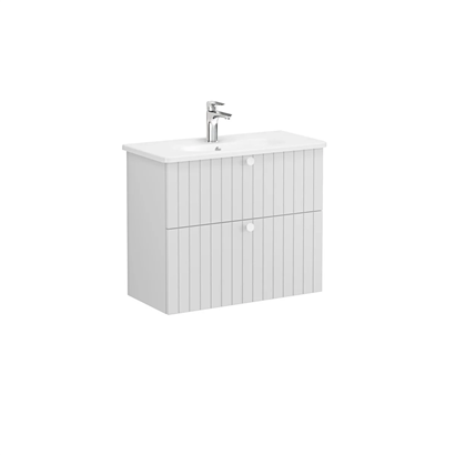 Vitra Root Groove Lavabo Dolabı 80 Cm, İki Çekmeceli, Dar Yuvarlak Lavabolu, Mat Açık Gri