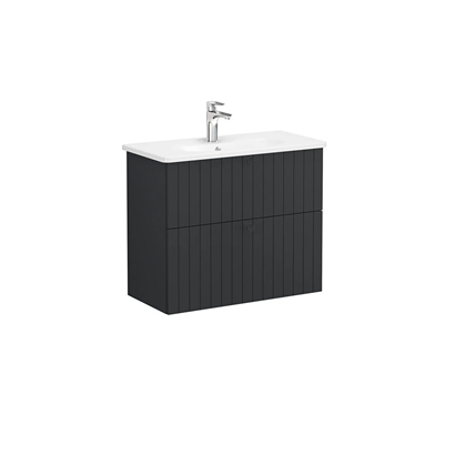 Vitra Root Groove Lavabo Dolabı 80 Cm, İki Çekmeceli, Dar Yuvarlak Lavabolu, Mat Grafit