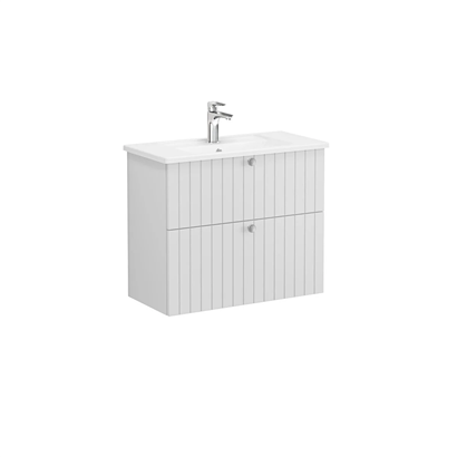 Vitra Root Groove Lavabo Dolabı 80 Cm, İki Çekmeceli, Dar Köşeli Lavabolu, Mat Açık Gri