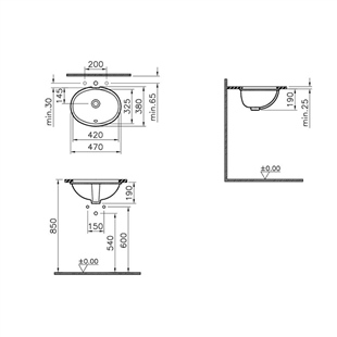 Vitra S20 Tezgah Altı Lavabo, 42 Cm