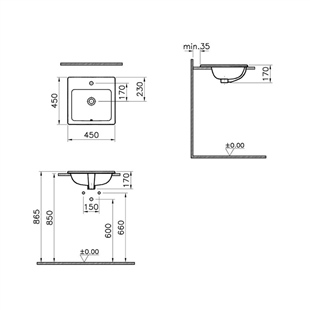 Vitra S20 Tezgah Üstü Kare Lavabo, 45 Cm