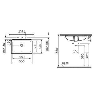 Vitra S20 Tezgah Altı Lavabo, 48 Cm