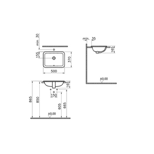 Vitra S20 Tezgah Üstü Lavabo, 50 Cm