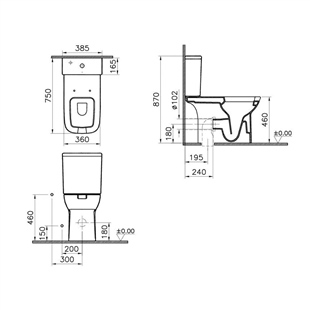 Vitra S20 Square Arkası Açık Özel İhtiyaç Takım Klozeti, 75 Cm