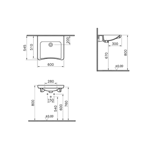Vitra S20 Özel İhtiyaç Lavabosu, 60 Cm