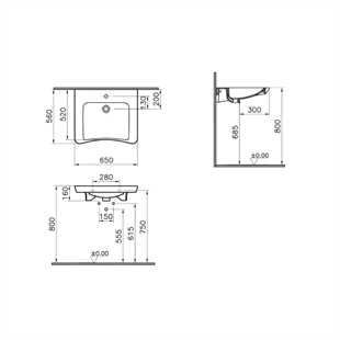 Vitra S20 Özel İhtiyaç Lavabosu, 65 Cm