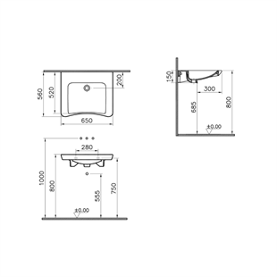Vitra S20 Özel İhtiyaç Lavabosu, 65 Cm