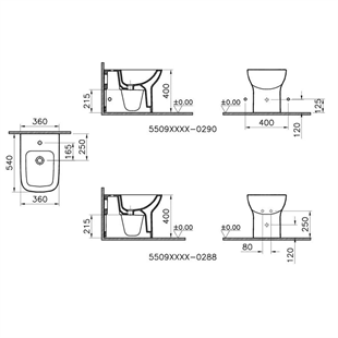Vitra S20 Square Duvara Tam Dayalı Yerden Bide, 54 Cm