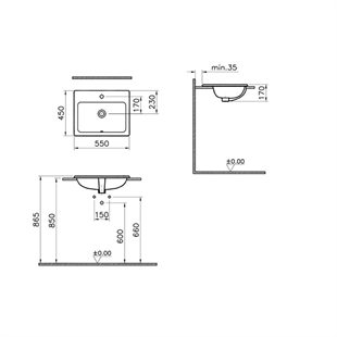 Vitra S20 Tezgah Üstü Lavabo, 55 Cm