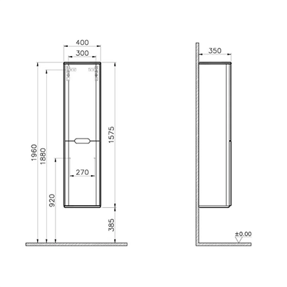 Vitra Sento Boy Dolabı 40 Cm, Kapaklı Mat Fiyord Yeşili, Sağ