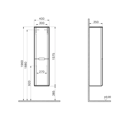 Vitra Sento Boy Dolabı 40 Cm, Kapaklı Mat Açık Gri, Sağ