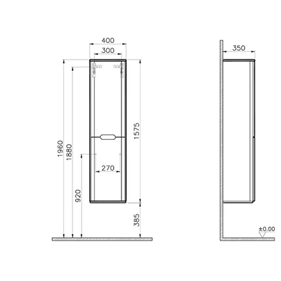 Vitra Sento Boy Dolabı 40 Cm, Kapaklı Mat Antrasit, Sol
