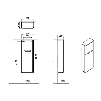 Vitra Sento Boy Dolabı 50 Cm, Kapaklı, Dar Mat Antrasit,Sağ