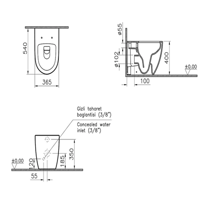 Vitra Sento Rim-Ex Dtd Yerden Tek Klozet Mat Taş Gri, 54 Cm