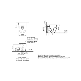 Vitra Sento Rim-Ex Dtd Termostatik Entegre Yerden Tek Klozet, 54 Cm