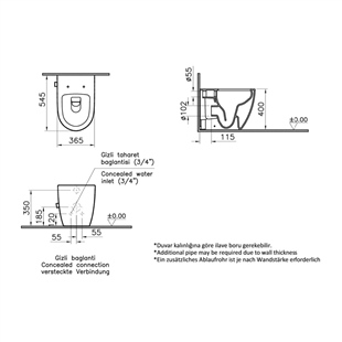 Vitra Sento Rim-Ex Dtd Standart Entegre Yerden Tek Klozet, 54 Cm
