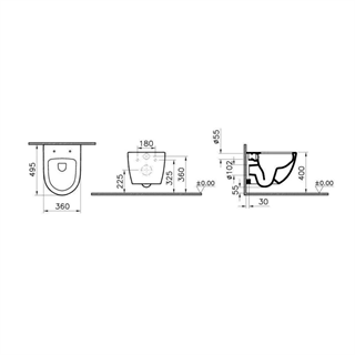 Vitra Sento Rim-Ex Kısa Parlak Siyah Asma Klozet, 50 Cm