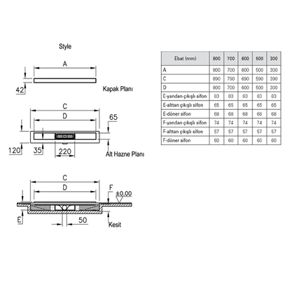 Vitra Style Duş Kanalı 30 cm Yandan H:60 DK 100 Mat Krom