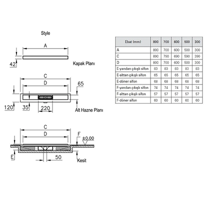 Vitra Style Duş Kanalı 50 cm Alttan DK 100 Mat Krom