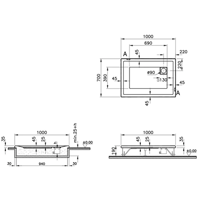 Vitra T Flat Duş Teknesi 100x70 cm