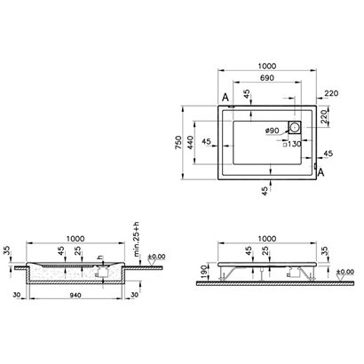 Vitra T Flat Duş Teknesi 100x75 cm
