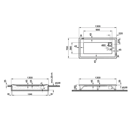 Vitra T Flat Duş Teknesi 130x70 cm