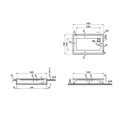 Vitra T Flat Duş Teknesi 140x75 cm