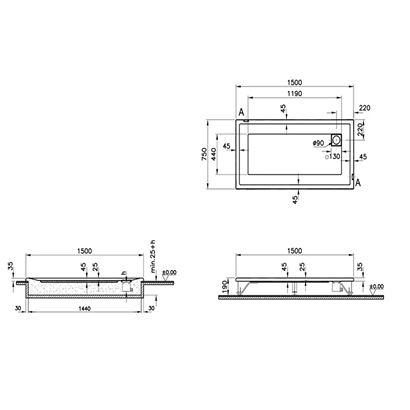 Vitra T Flat Duş Teknesi 150x75 cm