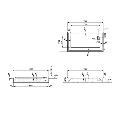 Vitra T Flat Duş Teknesi 170x75 cm