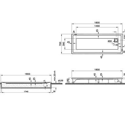 Vitra T Flat Duş Teknesi 180x70 cm